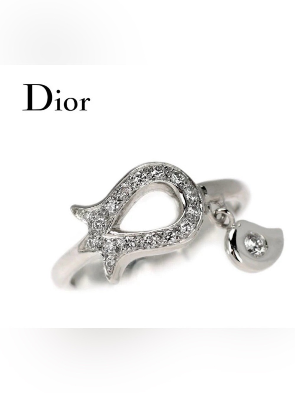Vintage Dior Diamond Pave Tulip Motif Ring 18k White Gold